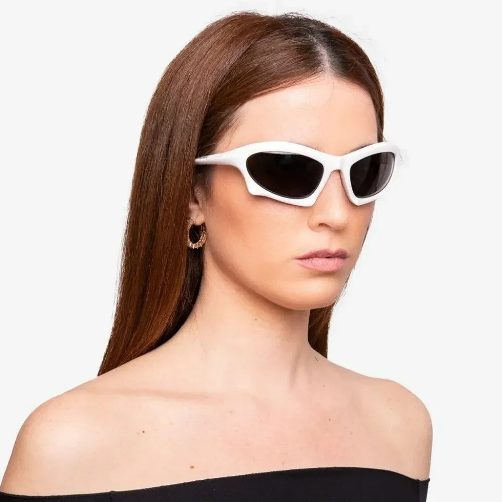 Balenciaga BB0229S 004 Sunglasses White Grey Bat Rectangle Unisex